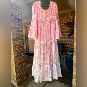 Vintage 70’s High Empire, Peasant Style Dress with Puffed & Bell Sleeves.